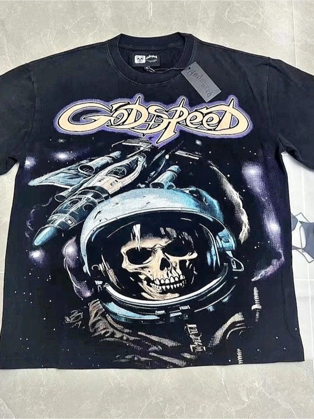 Godspeed Astronaut Skull Out of Many One T-Shirt Black